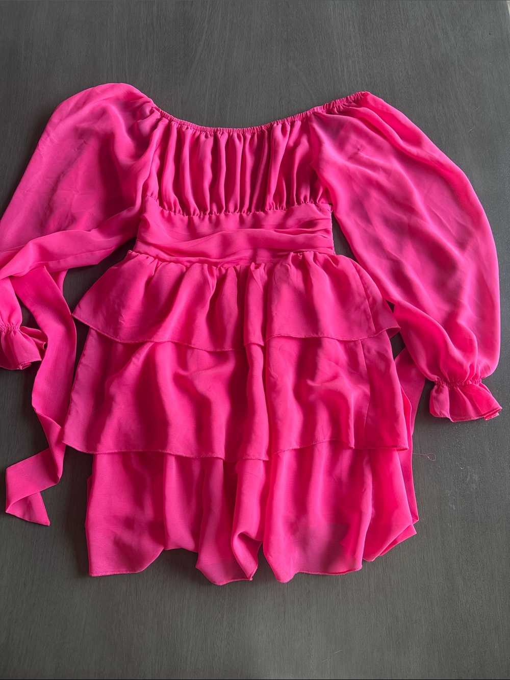 Women’s Hot Pink Off-Shoulder Tiered Midi Dress